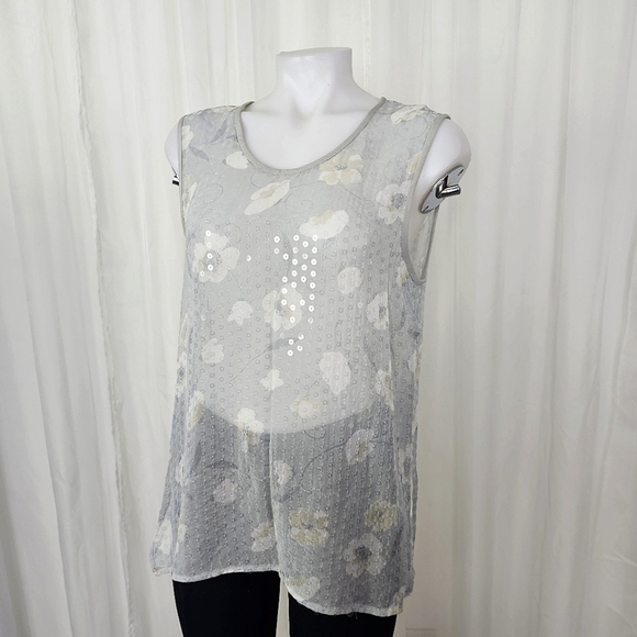 Giorgio Armani Le Collezioni sheer sequin floral print sleeveless top size 12 - Picture 1 of 8